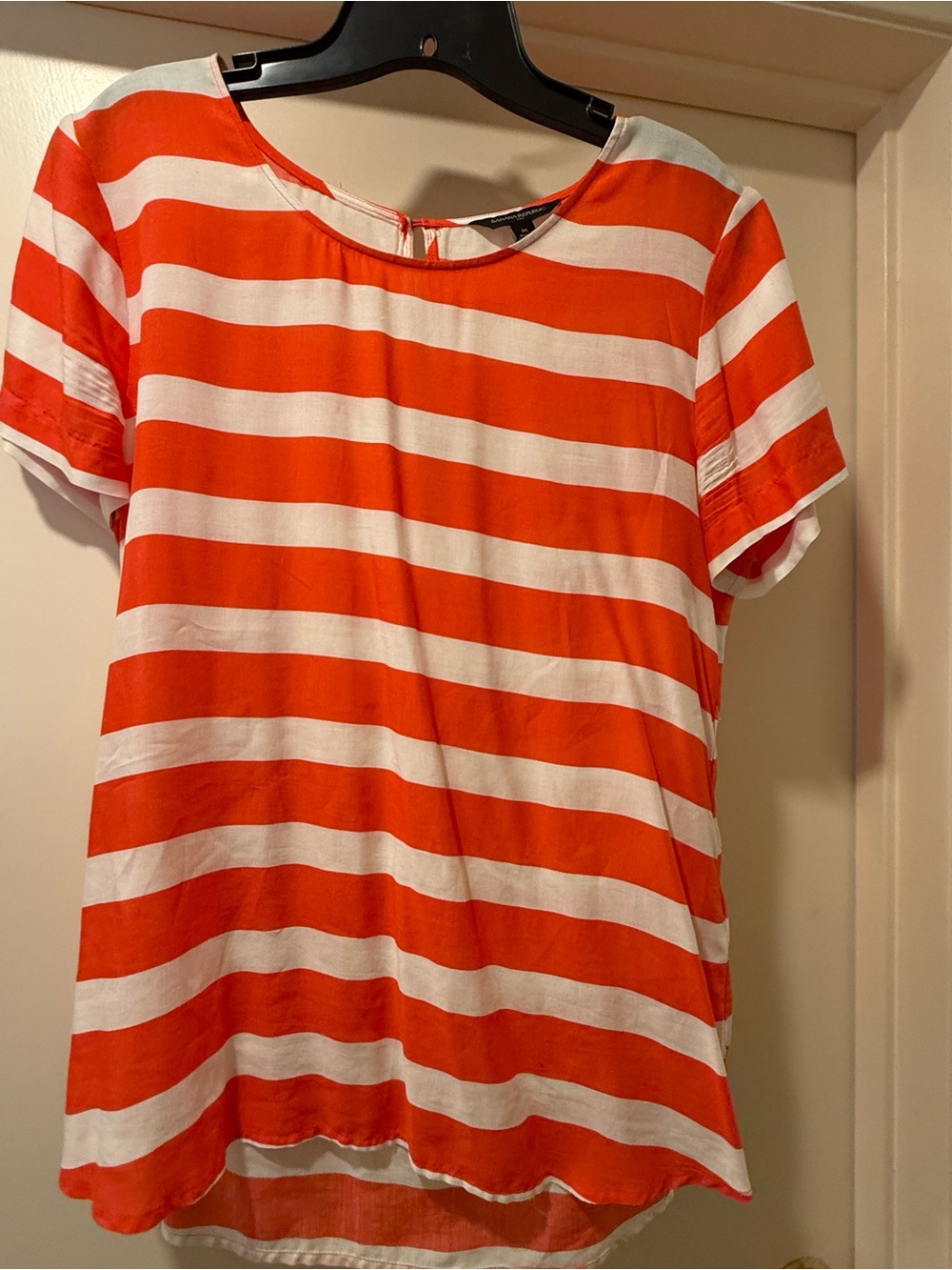 Banana Republic Orange & White Striped Short Sleeve Tee